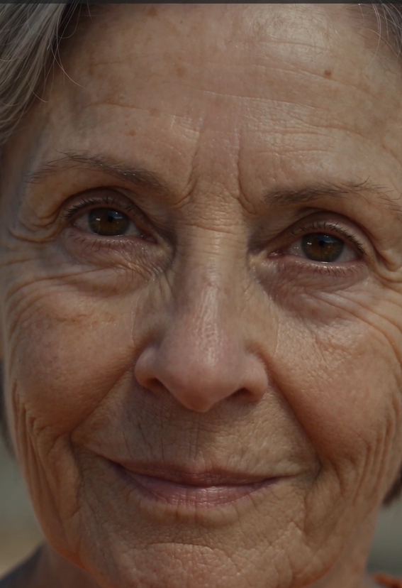 La anciana sonrió en el patio de la prisión